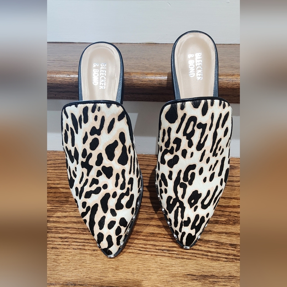 Bleecker & Bond Women's Leopard Print Calf Hair Mules
